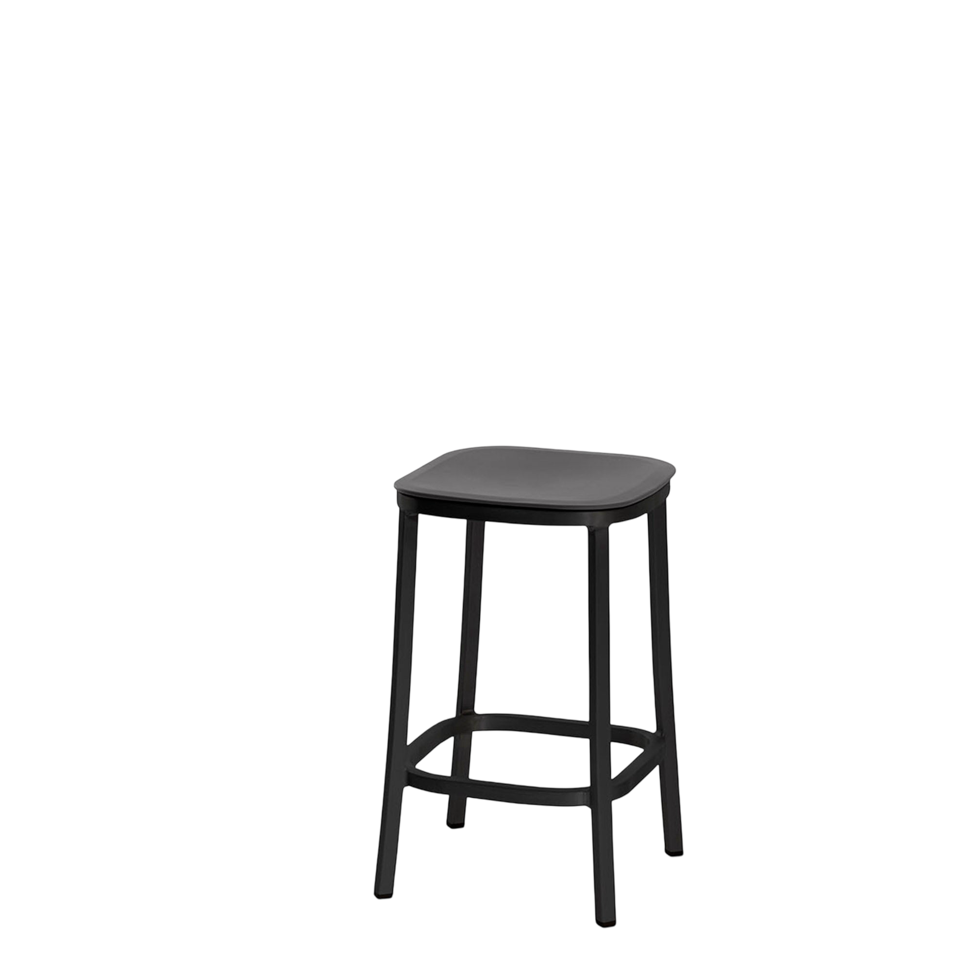 1 Inch stool, recycled plastic seat - Black powder-coated