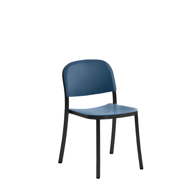 1 Inch Side Chair, recycled plastic seat - Black powder-coated