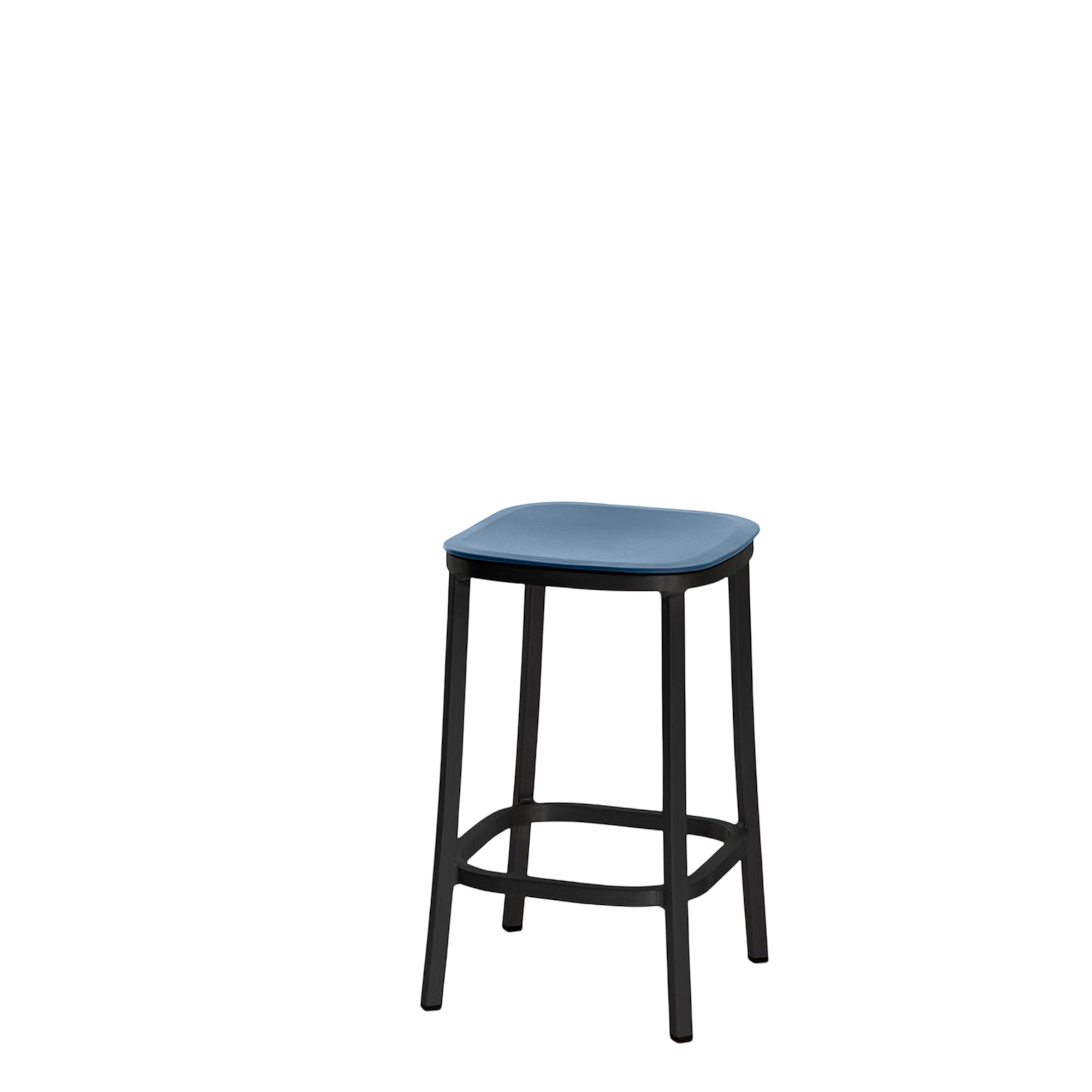 1 Inch stool, recycled plastic seat - Black powder-coated