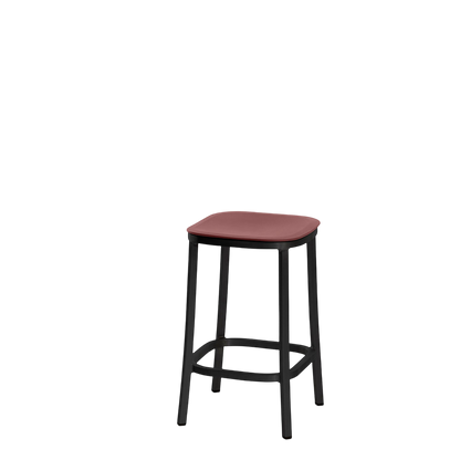 1 Inch stool, recycled plastic seat - Black powder-coated