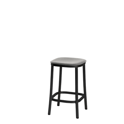 1 Inch stool, upholstered seat - Black powder-coated