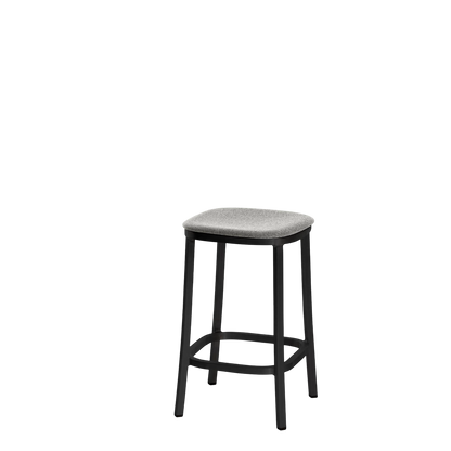 1 Inch stool, upholstered seat - Black powder-coated