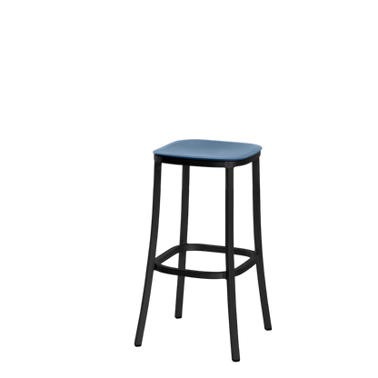 1 Inch stool, recycled plastic seat - Black powder-coated